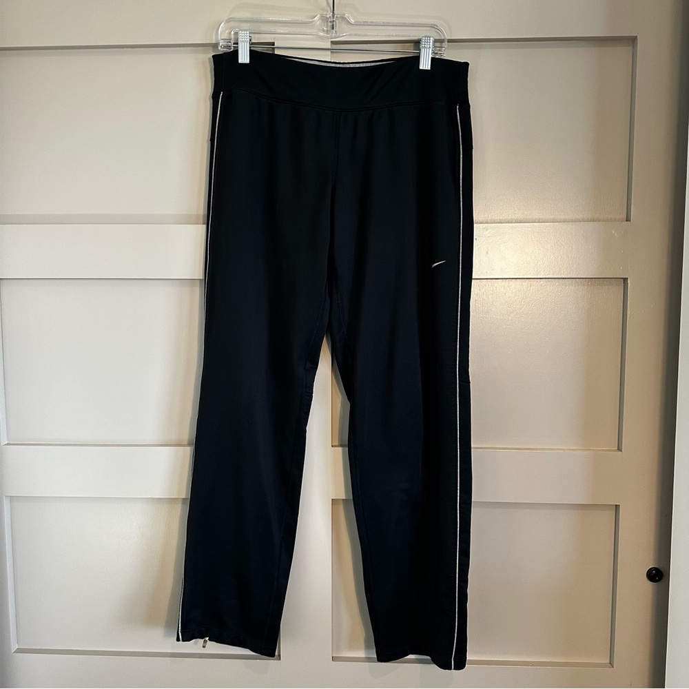 Nike DriFit  Fleece Track Pant Zipper Ankle Side Stripe Black SZ Medium